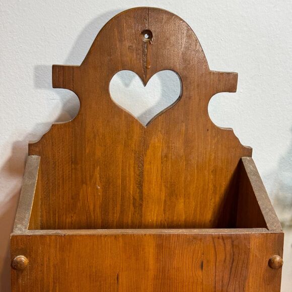 Vintage Wooden Hanging Box with Drawer and Top Open Pocket 13" Tall - Picture 3 of 12